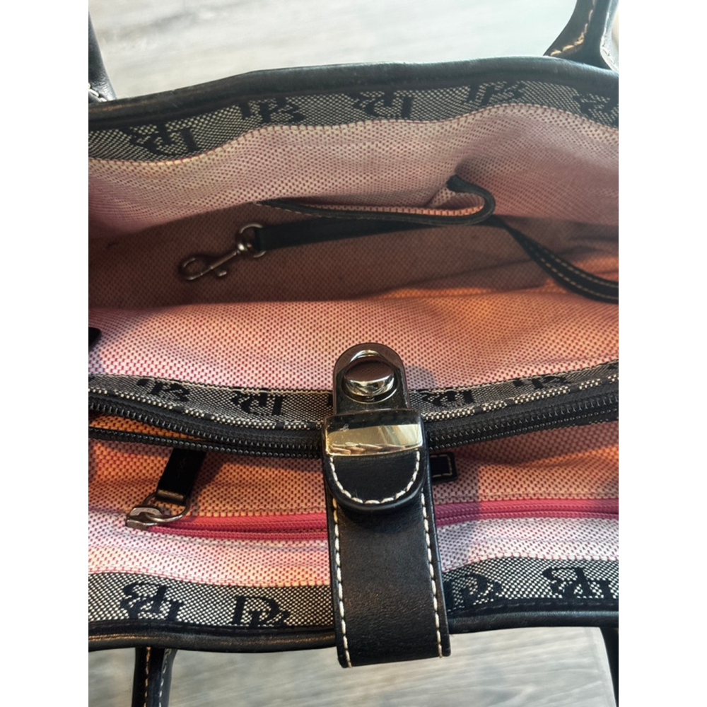 Dooney & Bourke DB Monogram Satchel Black Grey Canvas Leather Trim Shoulder Bag - Picture 8 of 11